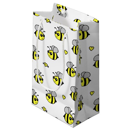 Cute Bumble Bee Pattern White Klein Cadeauzakje (Voorkant Gekanteld)