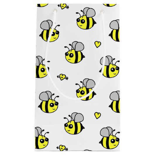 Cute Bumble Bee Pattern White Klein Cadeauzakje (Voorkant)