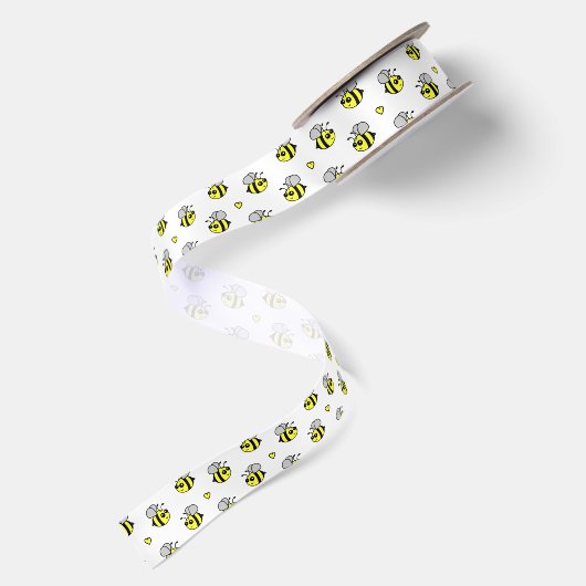 Cute Bumble Bee Pattern White Satijnen Lint (Achterkant)