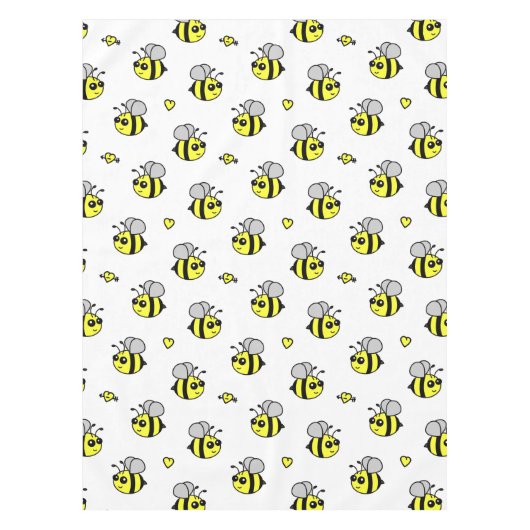 Cute Bumble Bee Pattern White Tafelkleed (Voorkant)