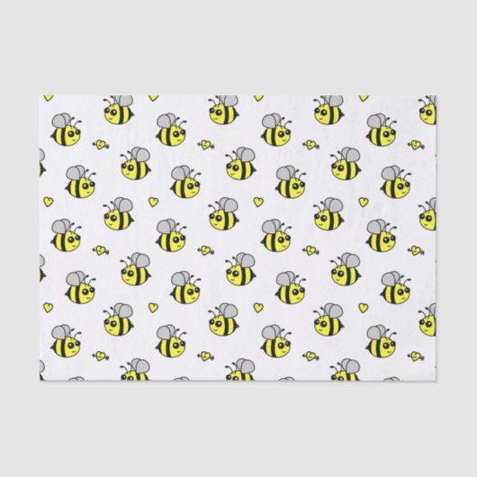 Cute Bumble Bee Pattern White Tissuepapier (Voorkant)