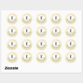 Cute Bumble Bee Pattern Yellow Monogram Ronde Sticker (Vel)