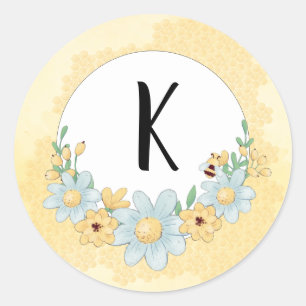 Cute Bumble Bee Pattern Yellow Monogram Ronde Sticker