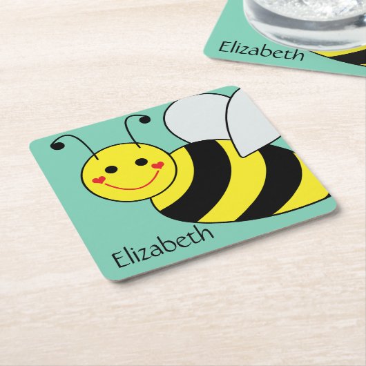 Cute Bumble Bee Persoonlijk Kartonnen Onderzetters (Schuin)