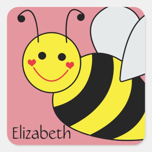 Cute Bumble Bee Persoonlijk Vierkante Sticker (Voorkant)