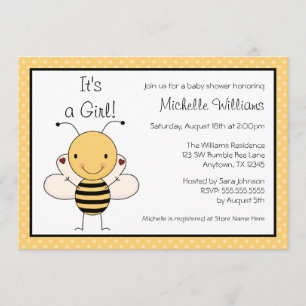 Cute Bumble Bee Polka Dot Baby shower Kaart
