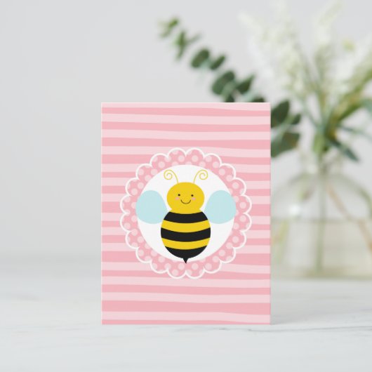Cute Bumble Bee - Roze Geel Briefkaart (Staand voorkant)