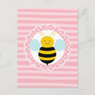 Cute Bumble Bee - Roze Geel Briefkaart