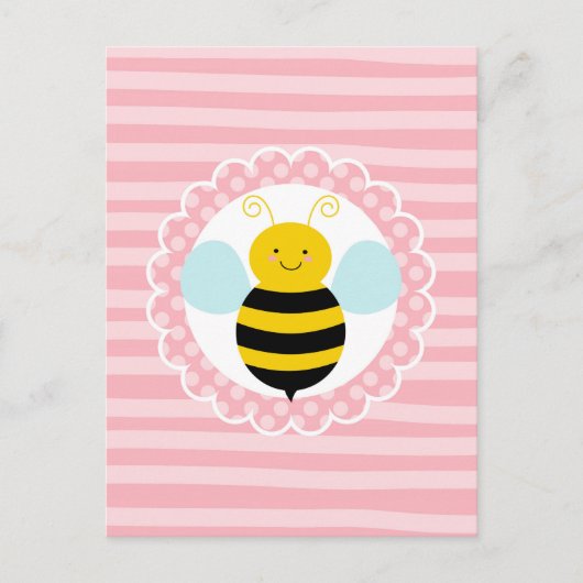 Cute Bumble Bee - Roze Geel Briefkaart (Voorkant)
