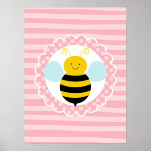 Cute Bumble Bee - Roze Geel Poster