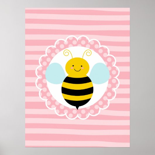 Cute Bumble Bee - Roze Geel Poster (Voorkant)