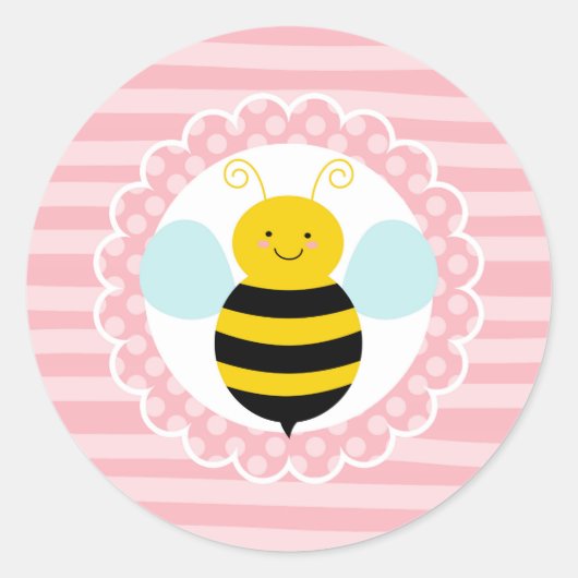 Cute Bumble Bee - Roze Geel Ronde Sticker (Voorkant)