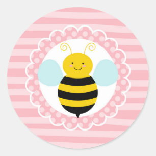 Cute Bumble Bee - Roze Geel Ronde Sticker