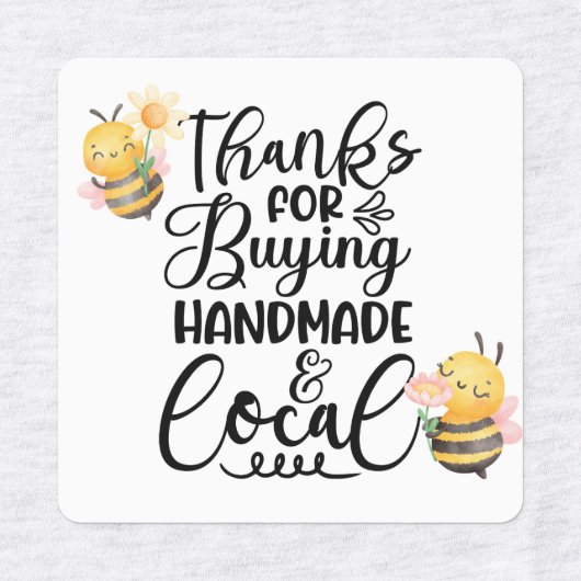 Cute bumble bee thanks for buying handmade & local labels (Design 1)