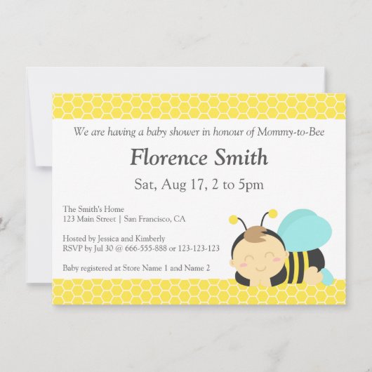 Cute Bumble Bee Theme, Boy Baby shower Kaart (Voorkant)