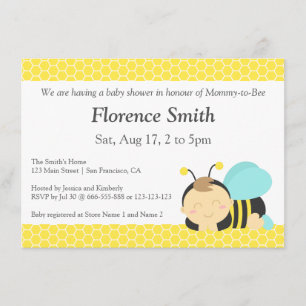 Cute Bumble Bee Theme, Boy Baby shower Kaart