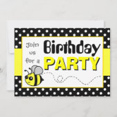 Cute Bumble Bee Yellow and Black Birthday Party Kaart (Voorkant)