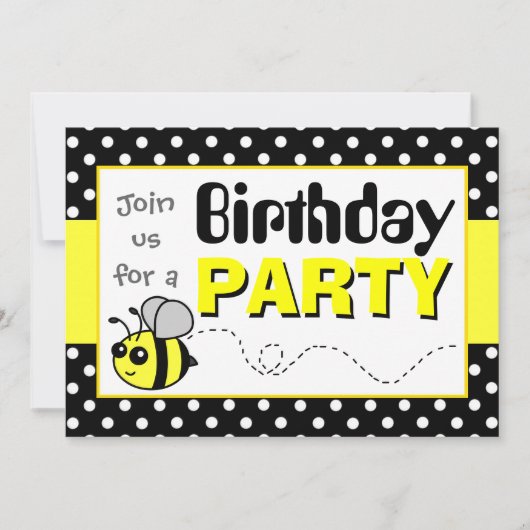 Cute Bumble Bee Yellow and Black Birthday Party Kaart (Voorkant)