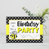 Cute Bumble Bee Yellow and Black Birthday Party Kaart (Staand voorkant)