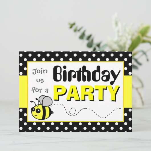 Cute Bumble Bee Yellow and Black Birthday Party Kaart (Staand voorkant)