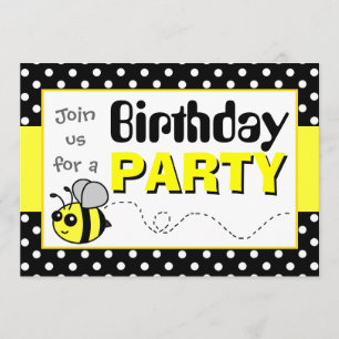 Cute Bumble Bee Yellow and Black Birthday Party Kaart