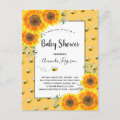 Cute bumble bee yellow sunflower baby shower briefkaart (Voorkant)