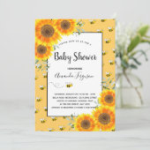 Cute bumble bee yellow sunflower baby shower kaart (Staand voorkant)