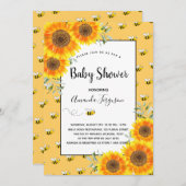 Cute bumble bee yellow sunflower baby shower kaart (Voorkant / Achterkant)