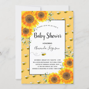 Cute bumble bee yellow sunflower baby shower kaart