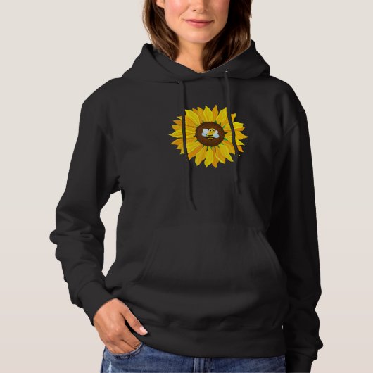 Cute Bumble Bee Yellow Sunflower Blossom Petal Flo Hoodie (Voorkant)