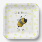 Cute Bumblebee Geel en Zwart | HapBee Birthday Papieren Bordje (Voorkant)