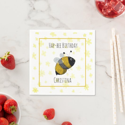 Cute Bumblebee Geel en Zwart | HapBee Birthday Servet (Insitu)