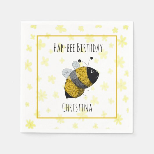 Cute Bumblebee Geel en Zwart | HapBee Birthday Servet (Voorkant)