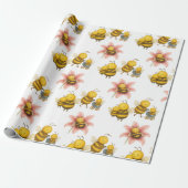 Cute Bumblebee Mom & Baby Bee Cadeaupapier (Uitgerold)