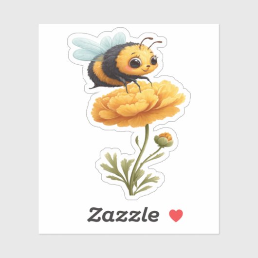 Cute Bumblebee on Flower Sticker (Vel)