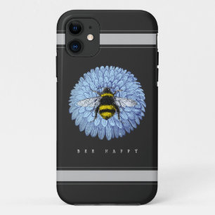 Cute Bumblebee op Blue Flower Natuur Black Case-Mate iPhone Case