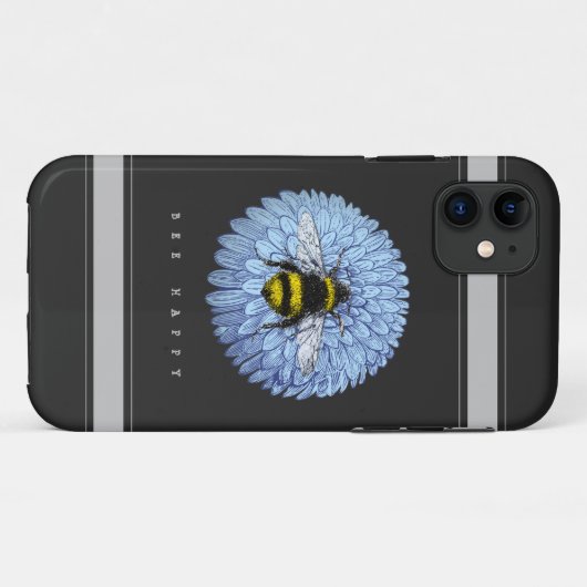 Cute Bumblebee op Blue Flower Natuur Black Case-Mate iPhone Case (Achterkant (horizontaal))