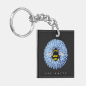 Cute Bumblebee op Blue Flower Natuur Black Sleutelhanger (Voorkant Links)