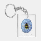 Cute Bumblebee op Blue Flower Natuur Sleutelhanger (Voorkant Links)