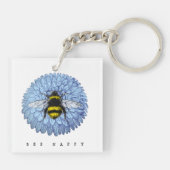 Cute Bumblebee op Blue Flower Natuur Sleutelhanger (Achterkant)