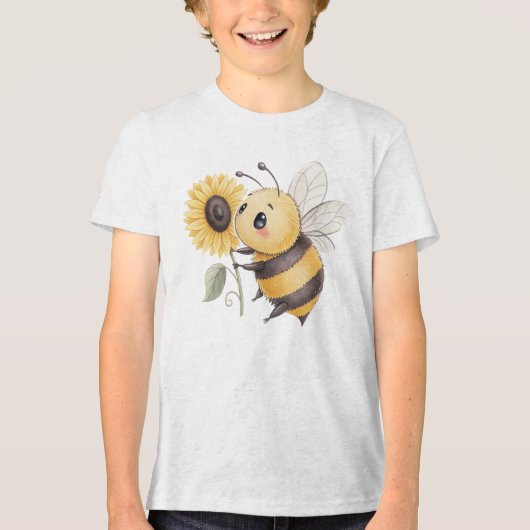 Cute Bumblebee with Sunflower Illustration Tri-Blend Shirt (Voorkant)