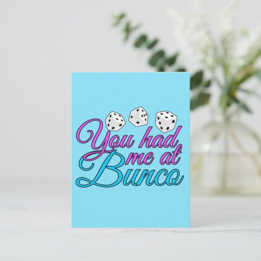 Cute Bunco Game Night Pink Blue Dice Briefkaart (Staand voorkant)