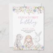 Cute Bunnies Birthday Invitation Kaart (Voorkant)