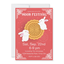 Cute Bunnies en Mooncake Mid-Autumn Festival