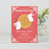 Cute Bunnies en Mooncake Mid-Autumn Festival Kaart (Staand voorkant)