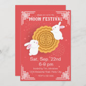 Cute Bunnies en Mooncake Mid-Autumn Festival Kaart (Voorkant / Achterkant)