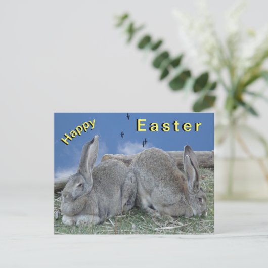 Cute Bunnies Happy Easter Briefkaart (Staand voorkant)
