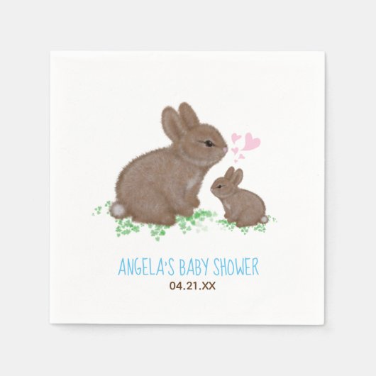 Cute Bunnies Hearts Custom Boy Baby shower Servet (Voorkant)