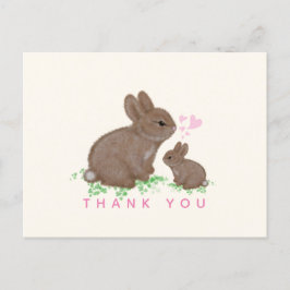 Cute Bunnies Hearts Girl Baby shower Dank je Briefkaart