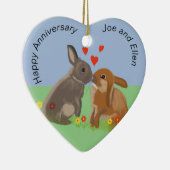 Cute Bunnies Kissons Jubileum Heart Keramisch Ornament (Rechts)